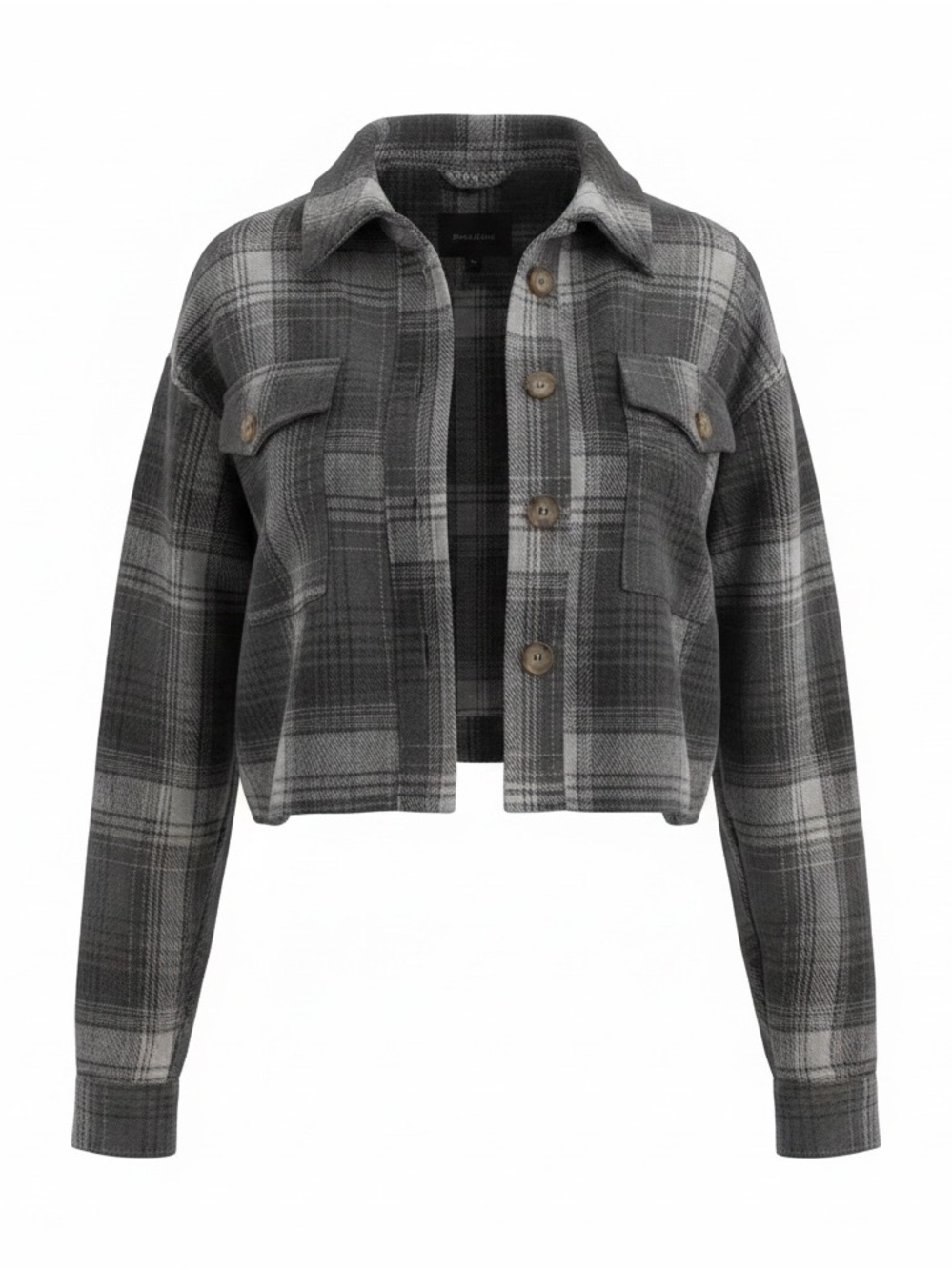 Women’s Gray Plaid Button-Front Jacket